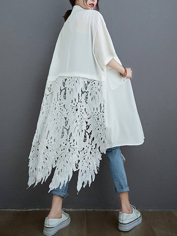 Hollow Solid Long Blouse