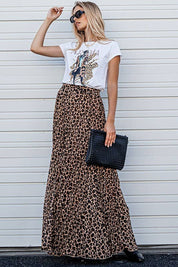 LEOPARD ANIMAL PRINT PLEATED MIDI SKIRT
