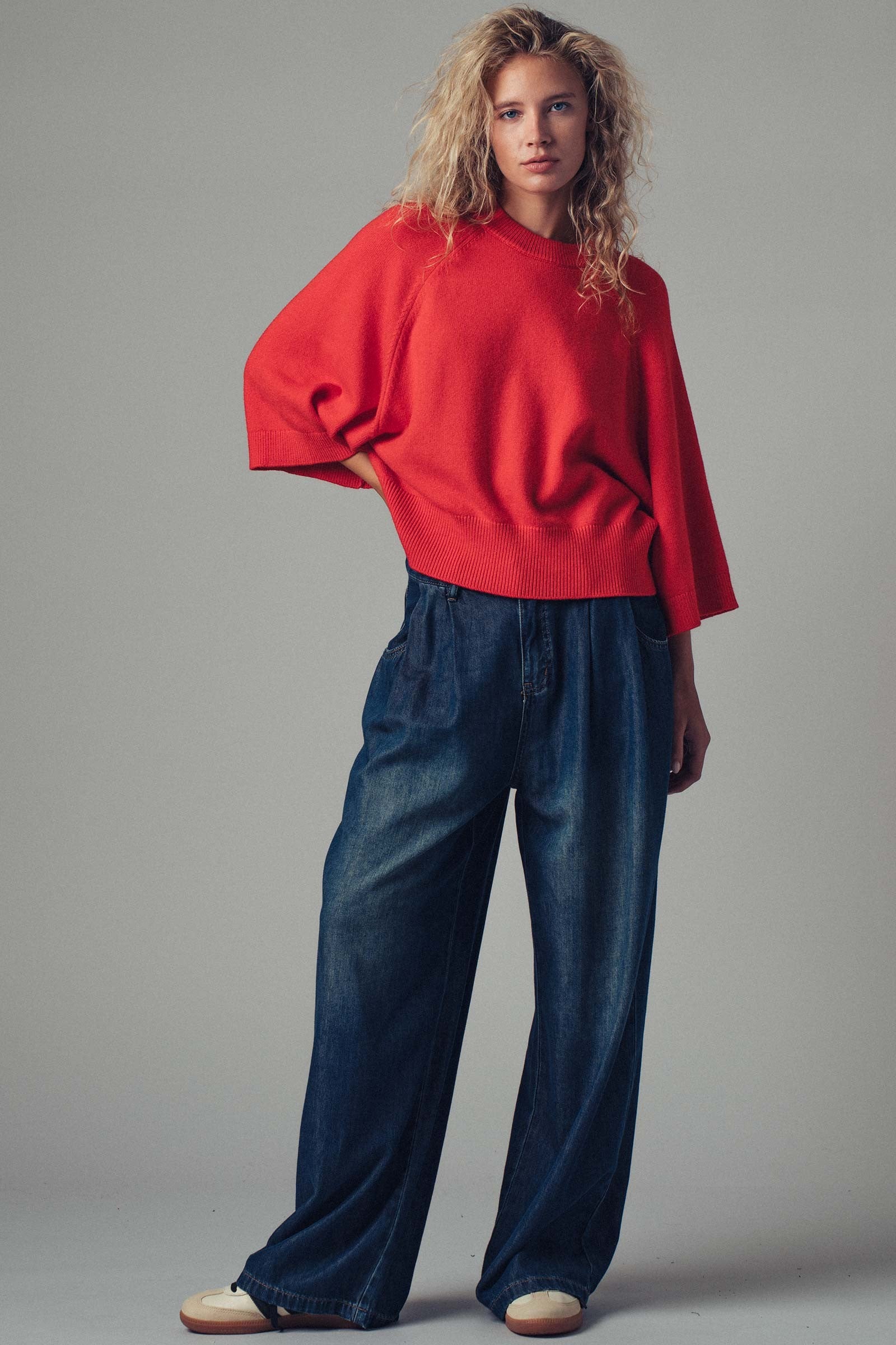 “Rojo” Relaxed  Ribbed Knit Sweater