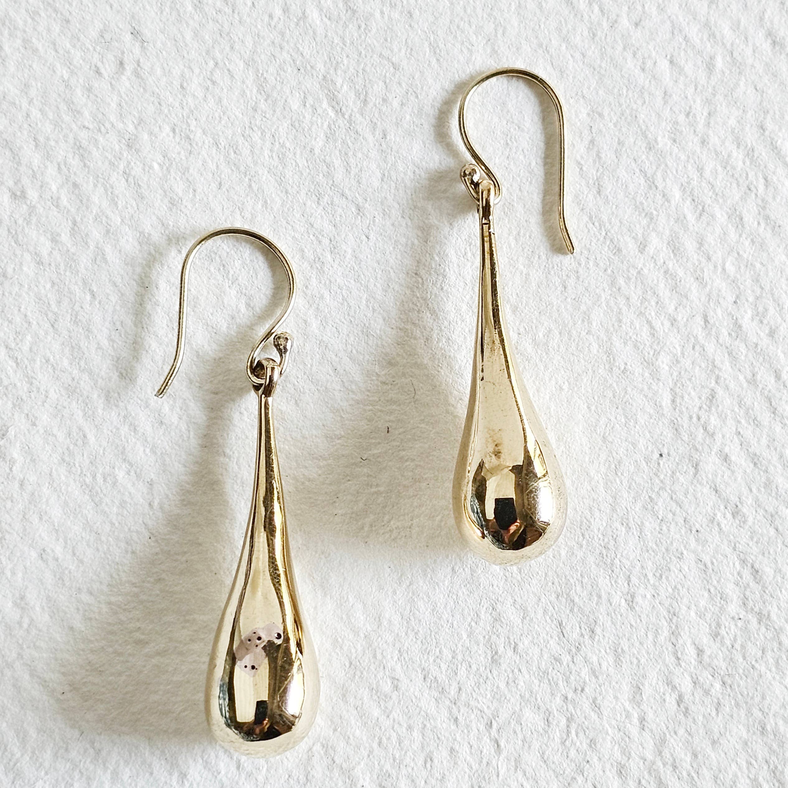 Brass droplet teardrop tear hanging dangle earrings
