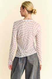 CHECKER BOARD MESH LONG SLEEVE LAYERING TOP