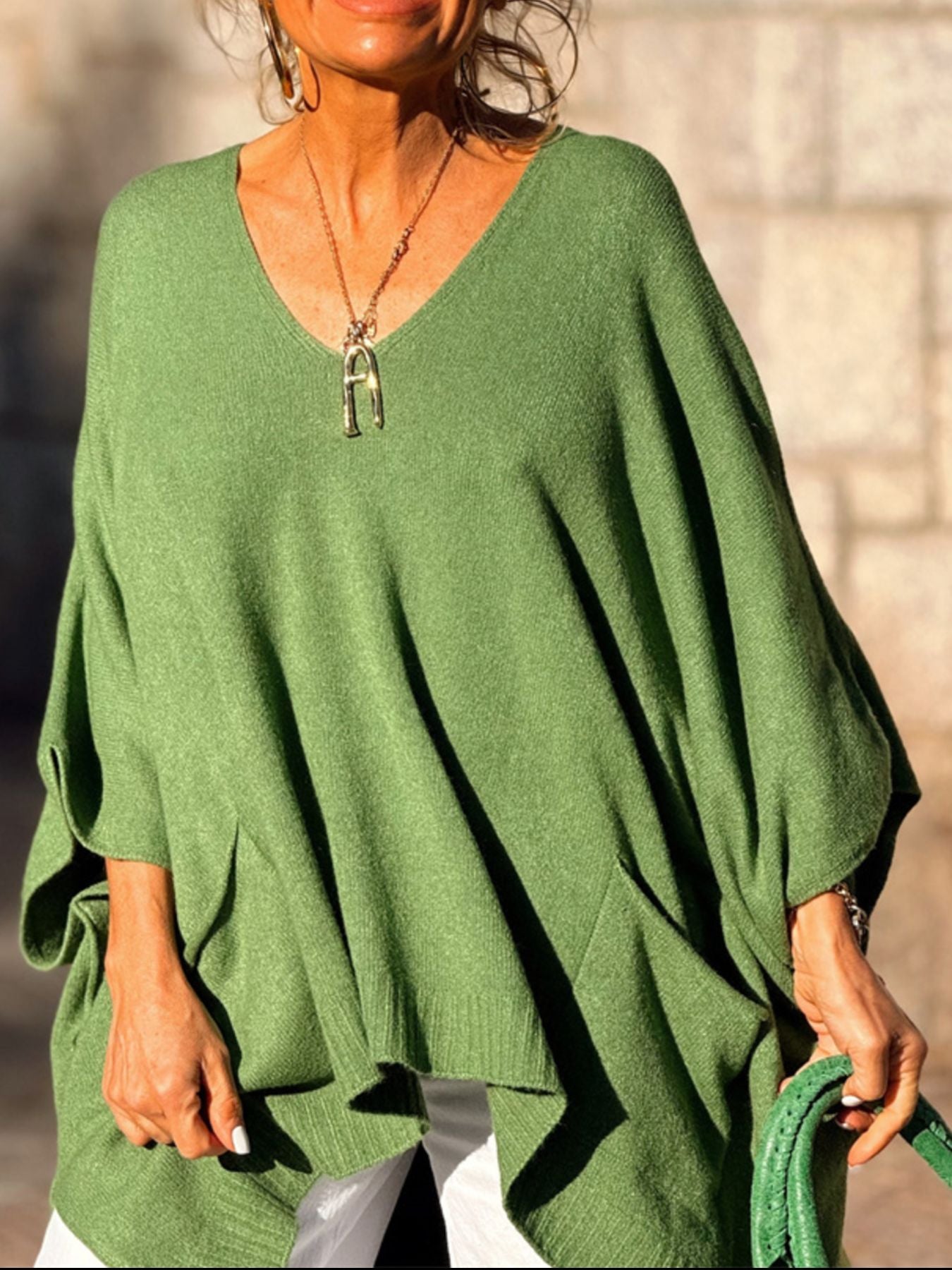 Aimee Ribbed Hem V-Neck Sweater