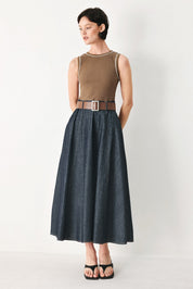 ESPRESSO HOUR DENIM COMBINATION MIDI DRESS
