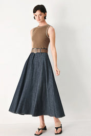 ESPRESSO HOUR DENIM COMBINATION MIDI DRESS