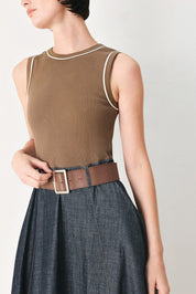 ESPRESSO HOUR DENIM COMBINATION MIDI DRESS