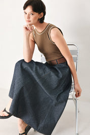 ESPRESSO HOUR DENIM COMBINATION MIDI DRESS