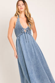 SWEET EMBRACE DENIM MIDI DRESS