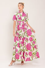 BLOOMING ROSE WOVEN MAXI SHIRT DRESS