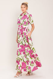 BLOOMING ROSE WOVEN MAXI SHIRT DRESS