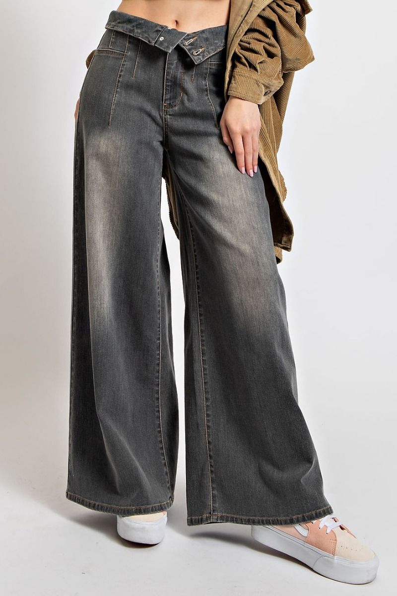 High Waited Washed Denim Pants