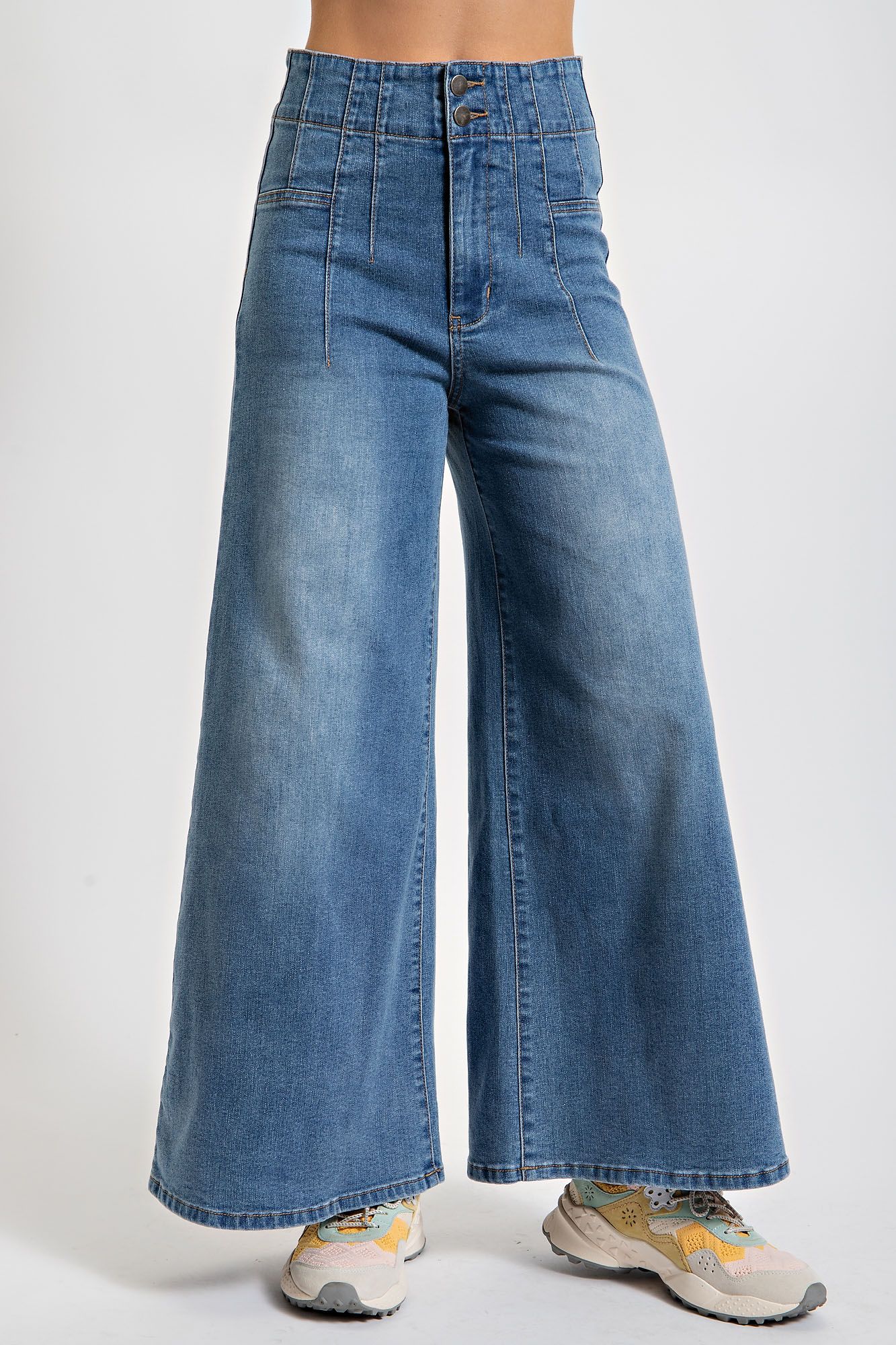 High Waited Washed Denim Pants