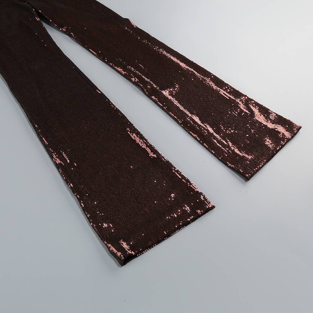 Sequin Halter Deep V High-Waist Flared Party Jumpsuit