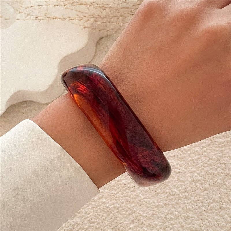 Vintage Wide Bangle Bracelet - Polygon Semi-Transparent