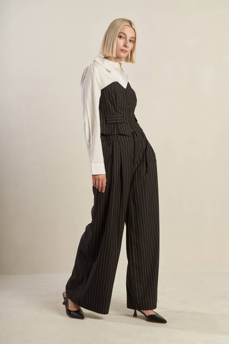 Pinstripe Top With Pants Set