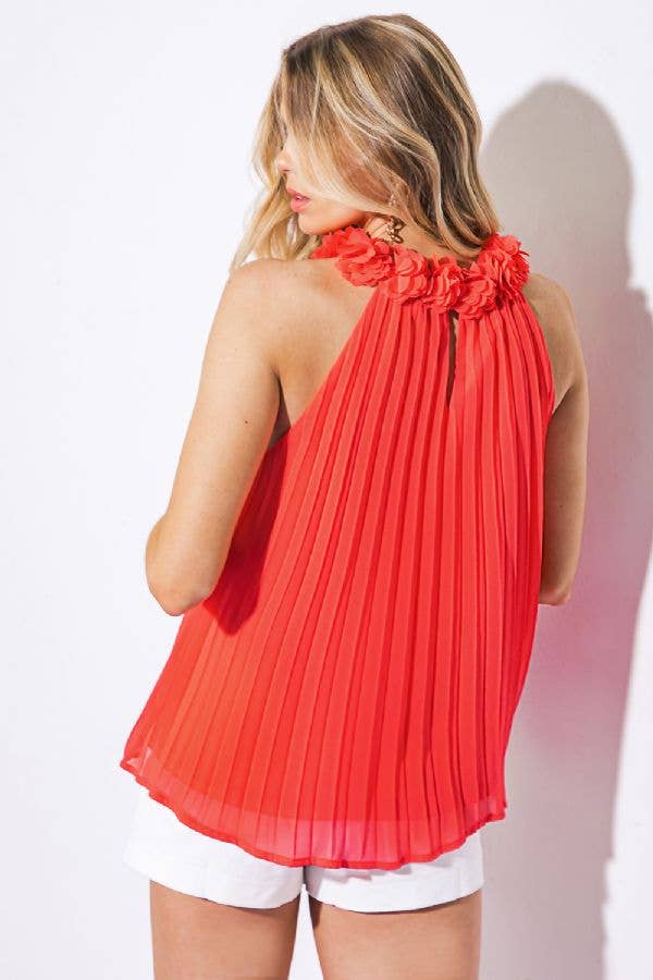 Rosette neck-pleated top