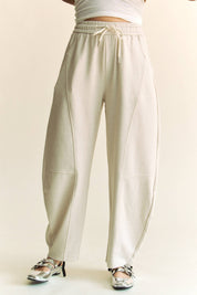 Women’s Elastic Waist Long Barrel Pants with Pockets | Relaxed Fit Everyday Trousers