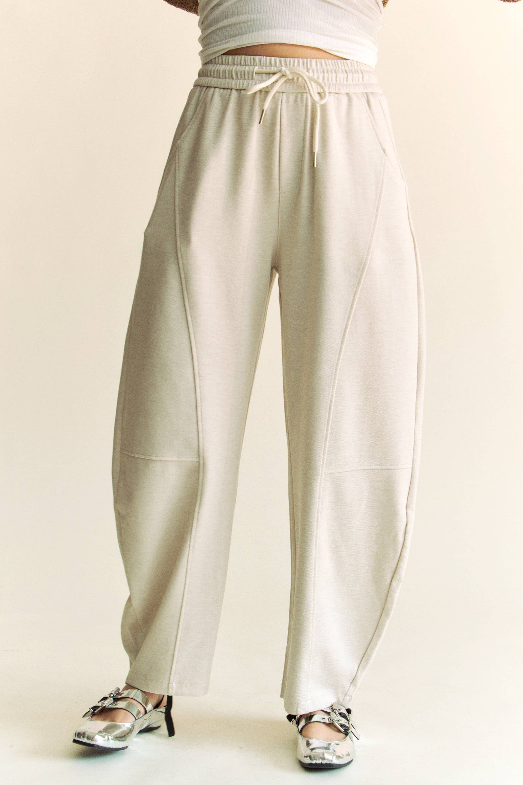 Women’s Elastic Waist Long Barrel Pants with Pockets | Relaxed Fit Everyday Trousers