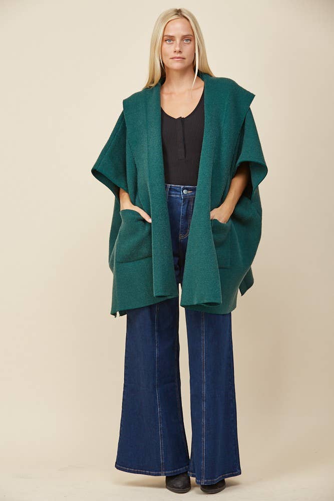 Soft Brushed  Knit Poncho with pockets