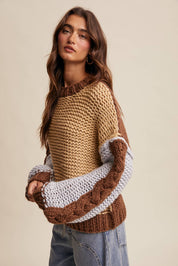 Hand-Knit Colorblock Chunky Pullover