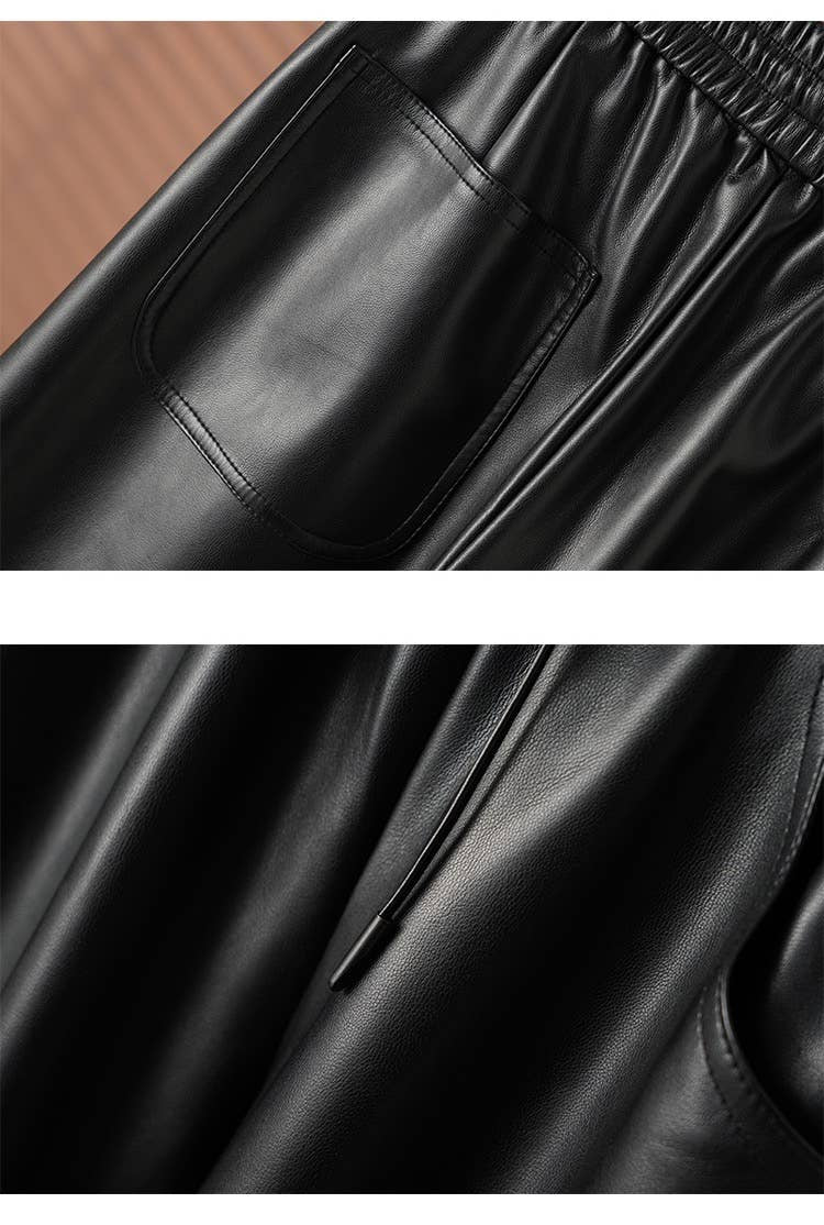 High-Waist PU Leather Wide-Leg Pants for Women