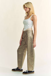 STRUCTURED BARREL LEGS RETRO GOLD FOILED JEANS