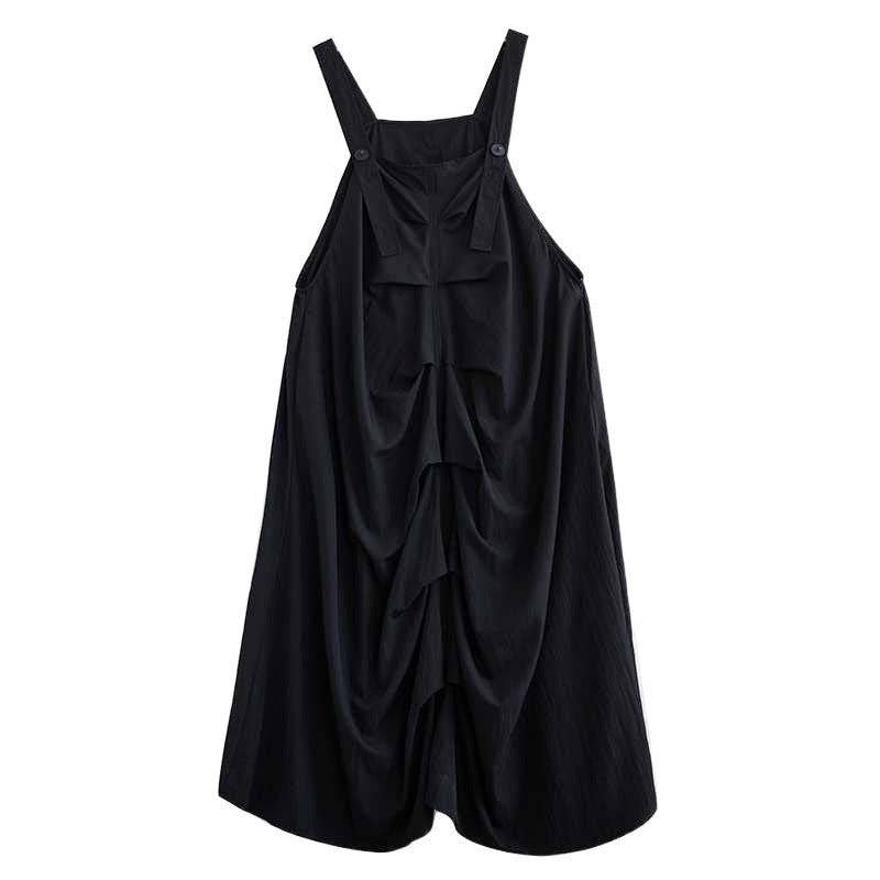 Pleated Suspenders Midi Dress