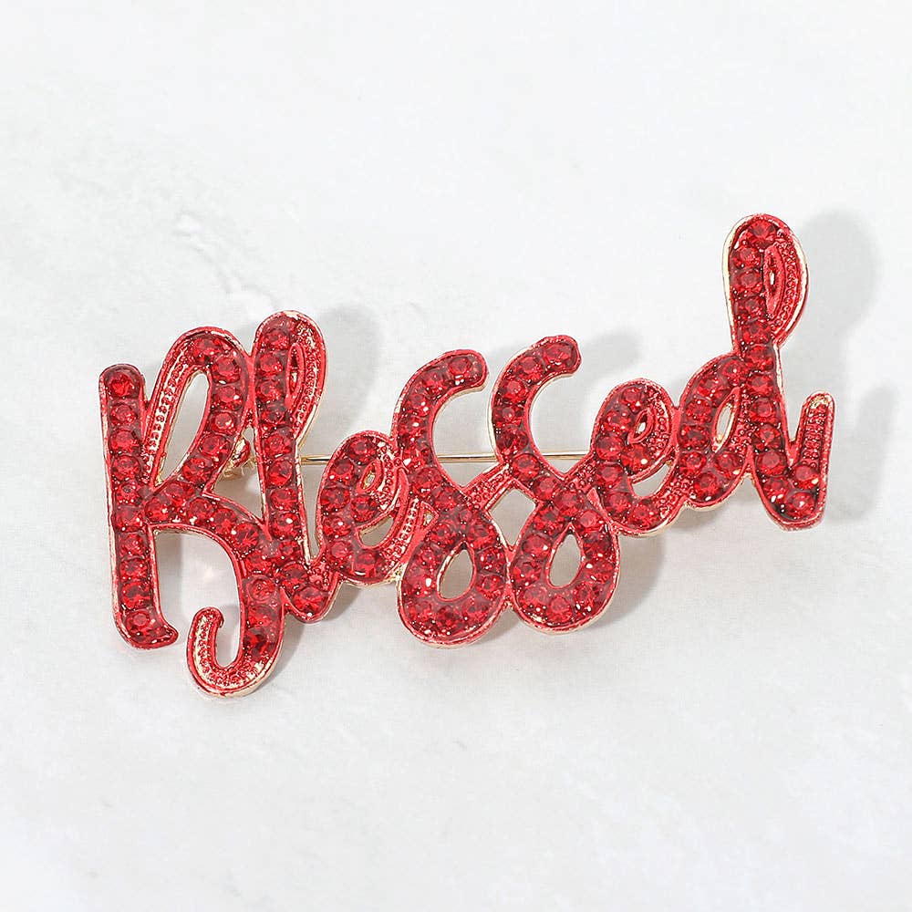 Rhinestone Pave BLESSED Pin Brooch