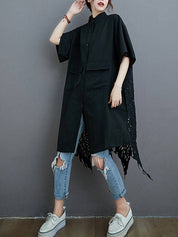 Hollow Solid Long Blouse