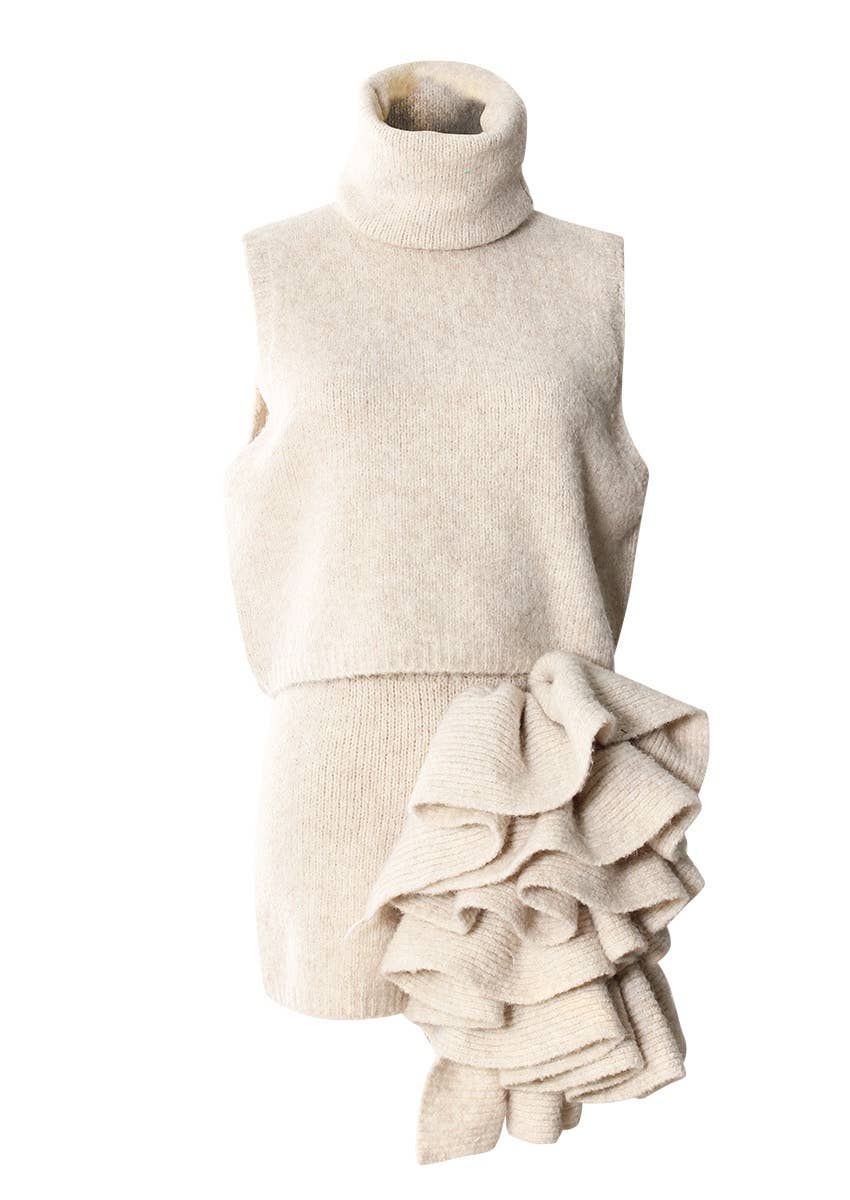 Soft Neutrals Knit Set – Jacket, Turtleneck & Skirt