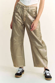 STRUCTURED BARREL LEGS RETRO GOLD FOILED JEANS