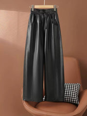 High-Waist PU Leather Wide-Leg Pants for Women