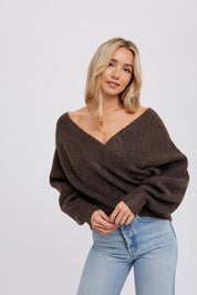 CROSSOVER RIBBED PULLOVER