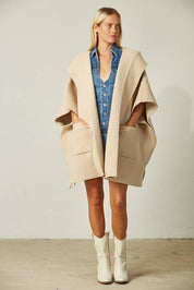 Soft Brushed  Knit Poncho with pockets