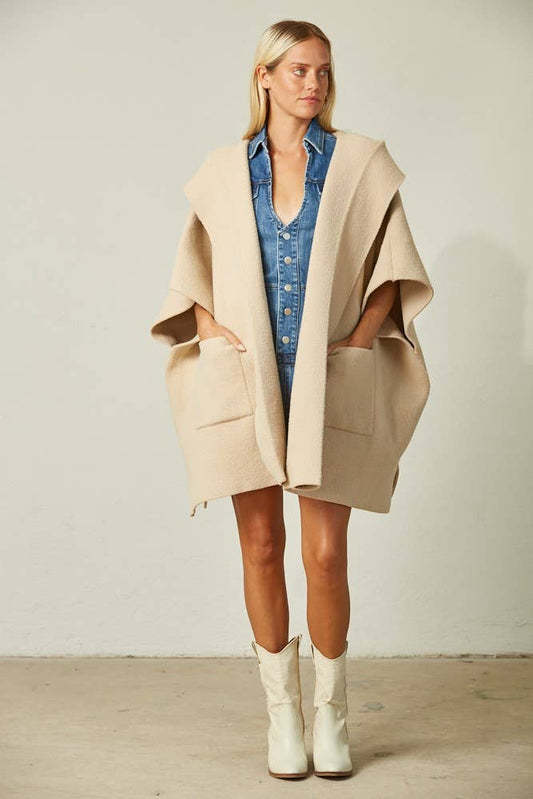 Soft Brushed  Knit Poncho with pockets