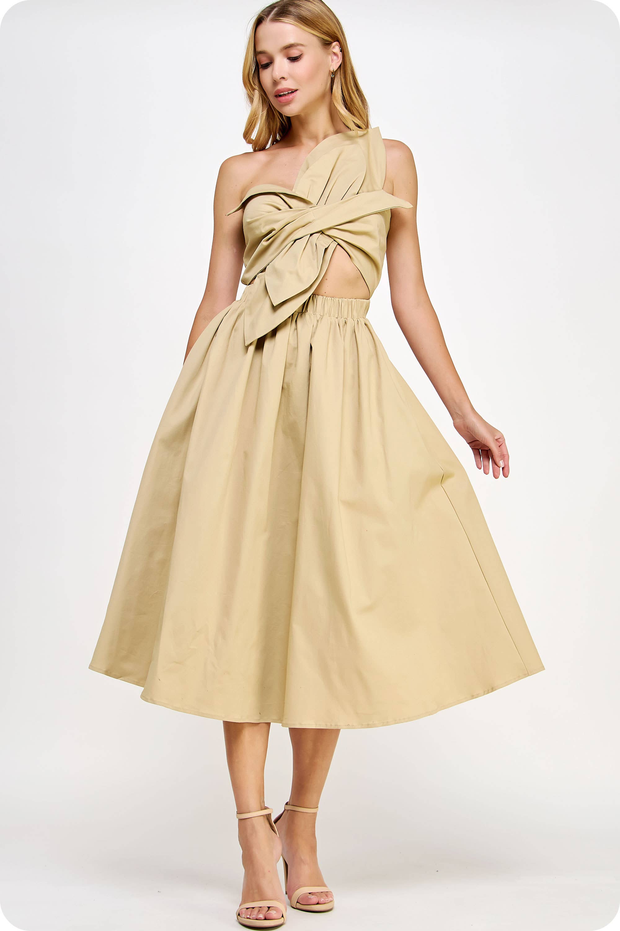 Knotted Flower Bow Midi Dress