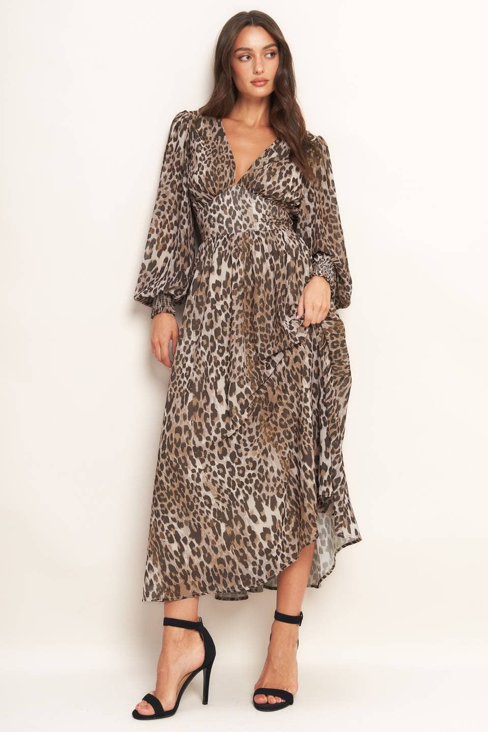 Leopard Printed Woven Midi Dress