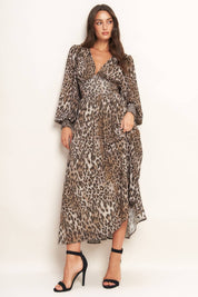Leopard Printed Woven Midi Dress