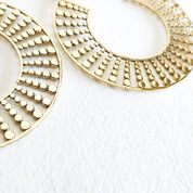 Brass big bold hoop earrings large dotted beaded style