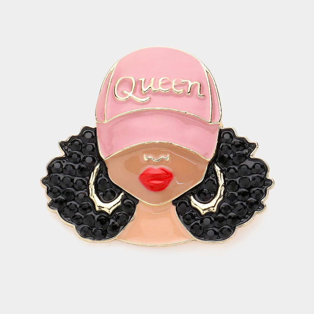 Enamel Queen Hat Afro Woman Pin Brooch