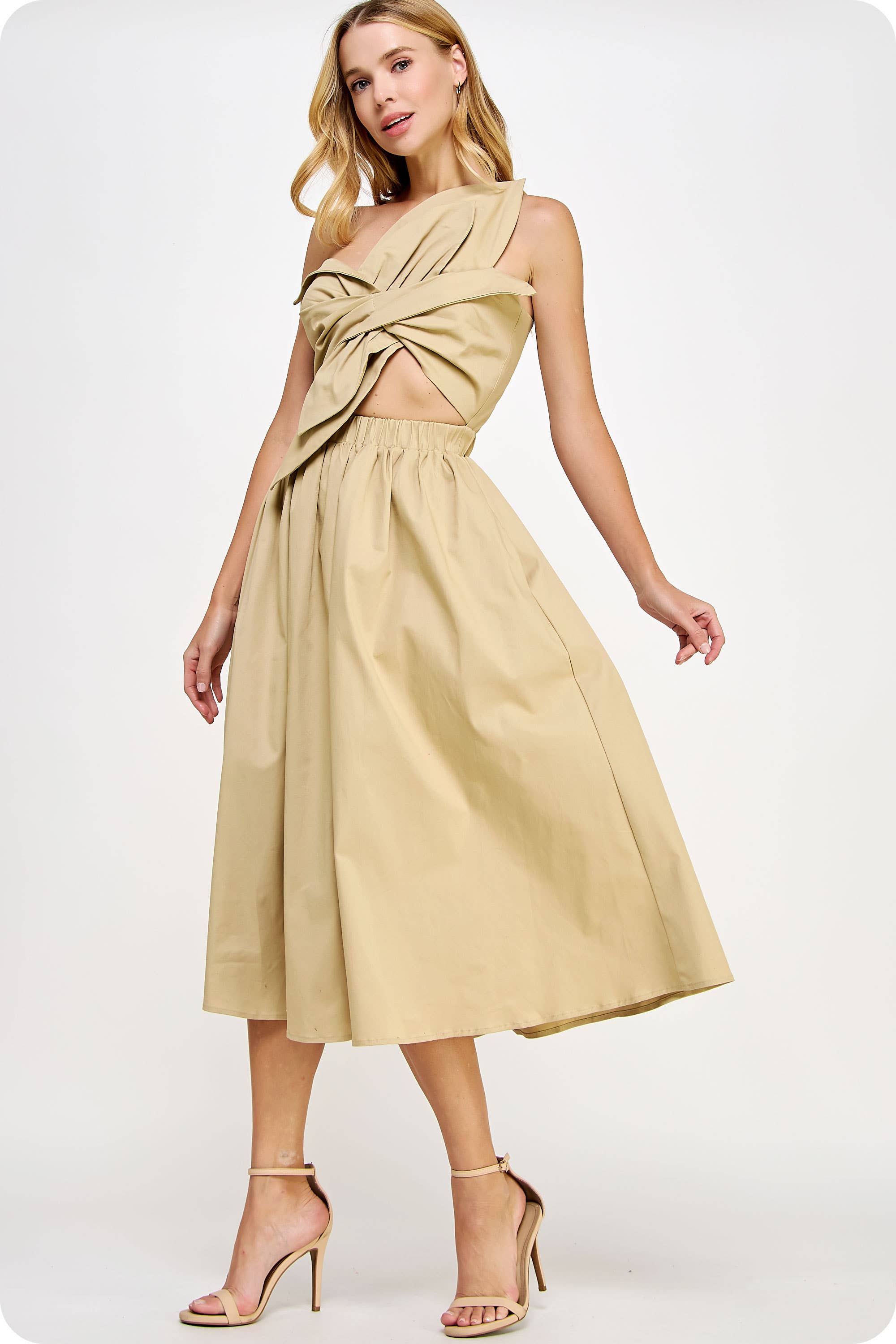 Knotted Flower Bow Midi Dress