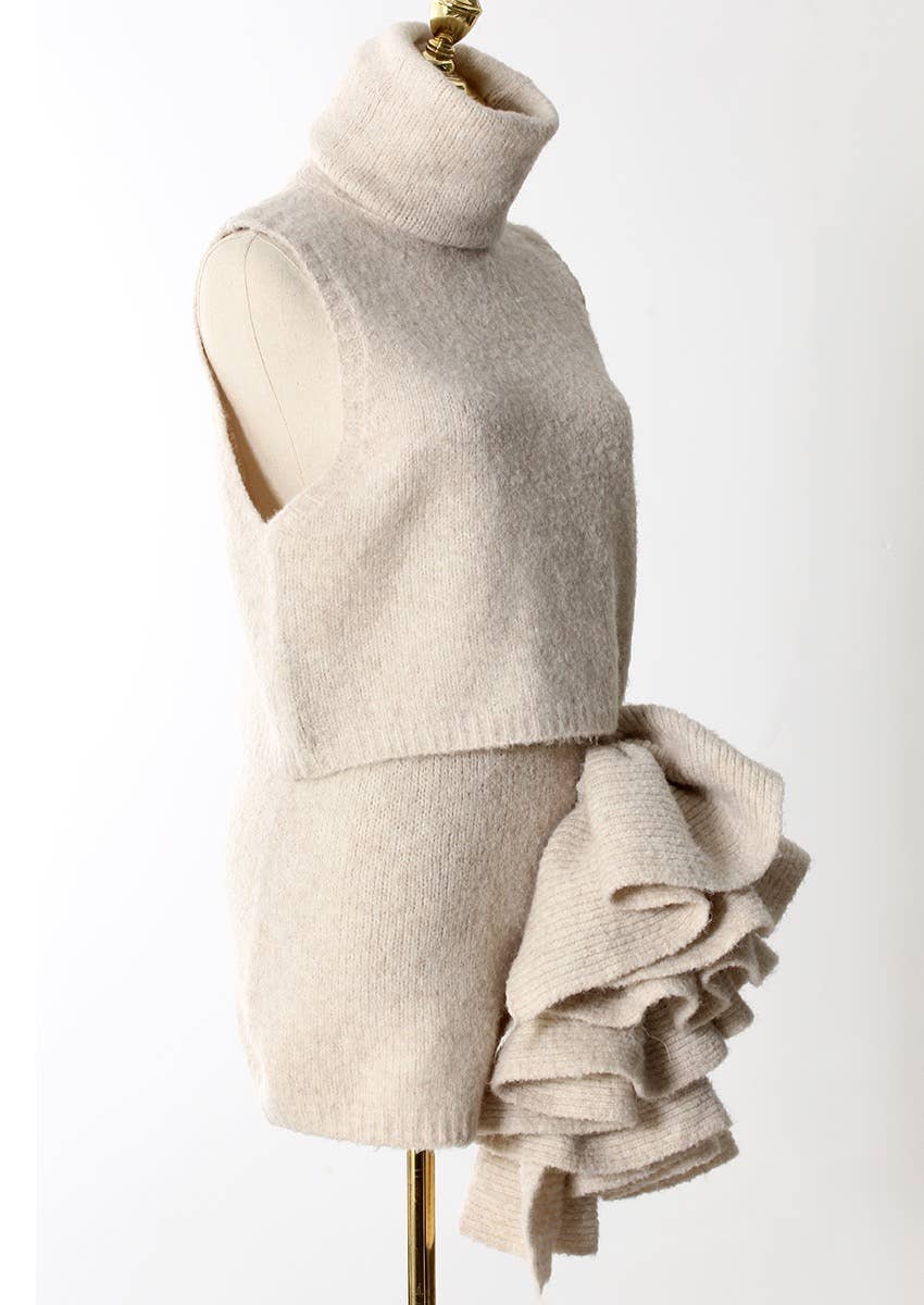 Soft Neutrals Knit Set – Jacket, Turtleneck & Skirt