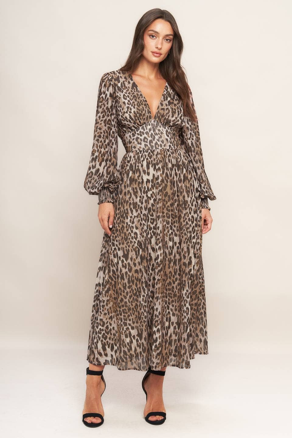 Leopard Printed Woven Midi Dress