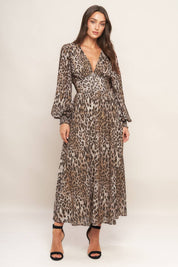 Leopard Printed Woven Midi Dress