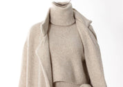 Soft Neutrals Knit Set – Jacket, Turtleneck & Skirt