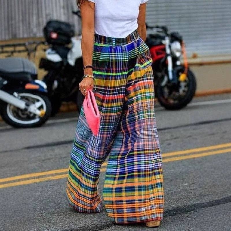 Stylish Loose Fit Plaid Striped  Pants