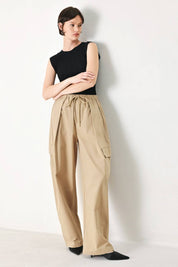 A solid woven balloon pant - FP1886T-A KHAKI