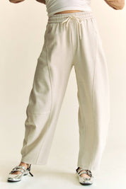 Women’s Elastic Waist Long Barrel Pants with Pockets | Relaxed Fit Everyday Trousers