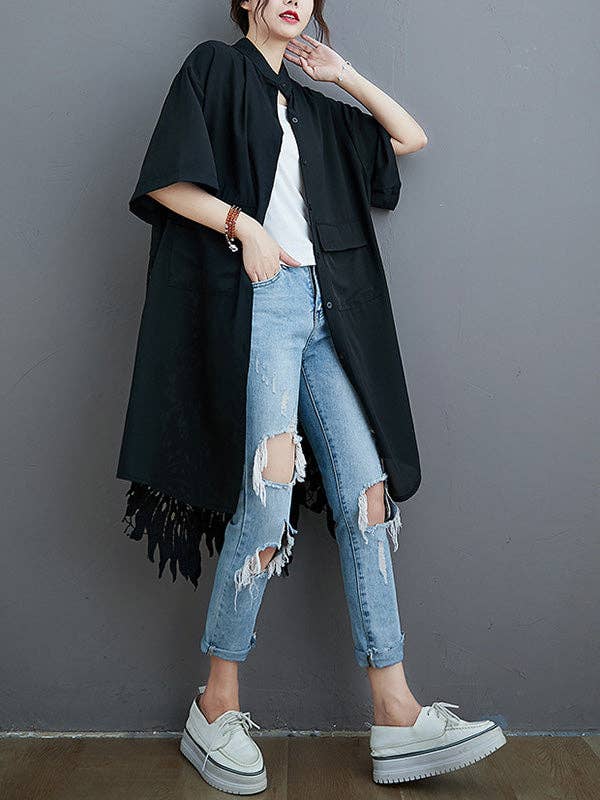 Hollow Solid Long Blouse