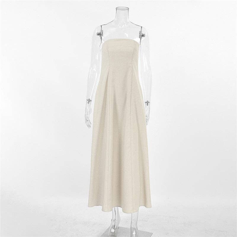 Strapless Linen Maxi Dress