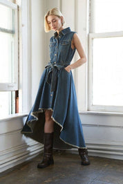 A Chic Denim Hi-Lo Midi Dress